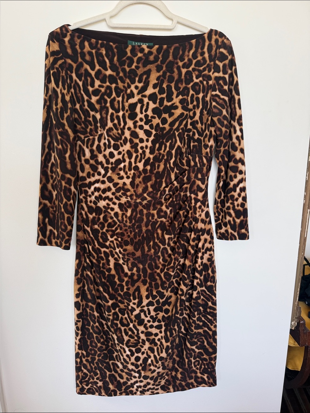 Ralph Lauren Leopard-Print Long Sleeve Dress in Brown/Tan